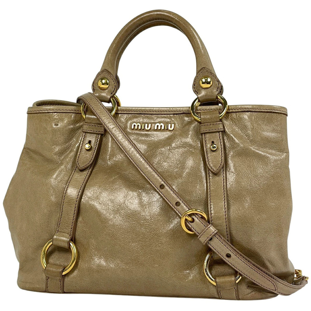 Miu Miu 2way Shoulder Bag Leather Beige Cream